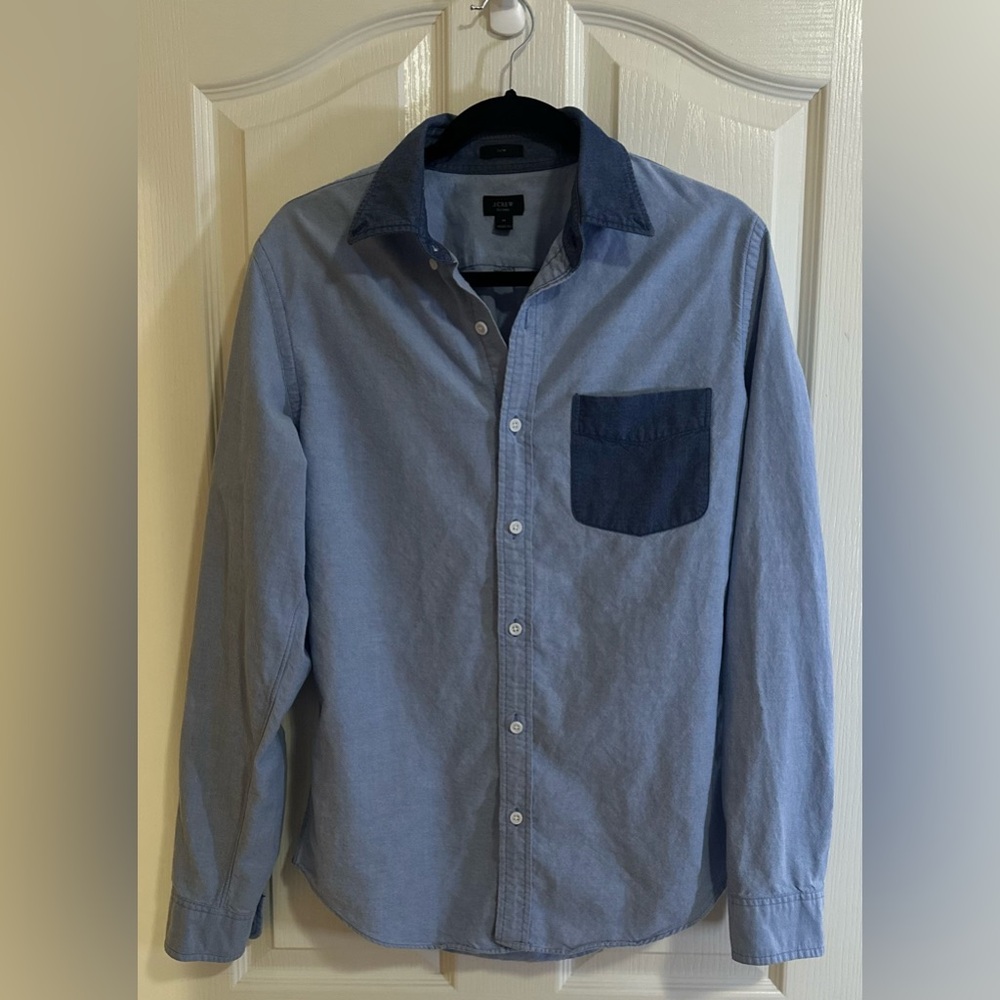 Men’s‎ J. CREW SLIM FIT VINTAGE CONTRAST TRIM OXFORD Chambray Button Up Shirt M.